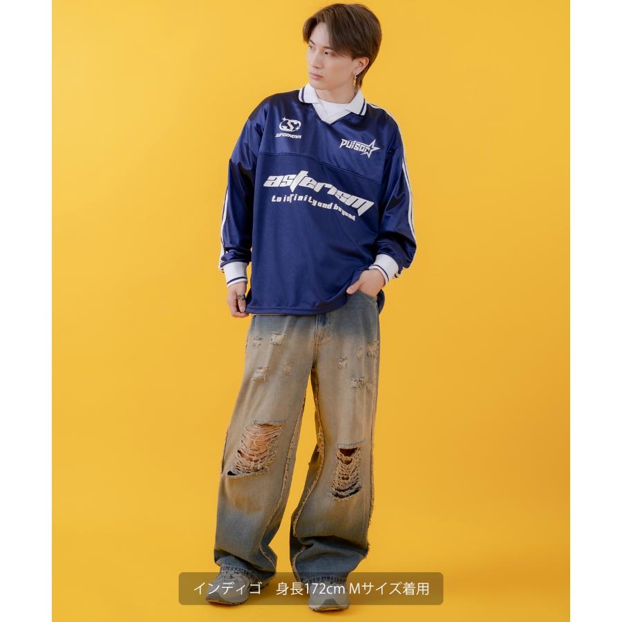 デニムパンツ メンズ レディース グランジ加工 グラデーション フリンジパンツ ワイドパンツ アメカジ カジュアル スケーター ストリート 古着MIX 韓国 | improves | 08