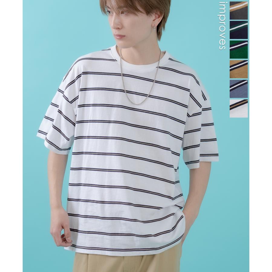 Tシャツ メンズ レディース シンプル マルチ ボーダートップス ルーズフィット カジュアル アメカジ ストリート スケーター 古着MIX 韓国ファッション | improves