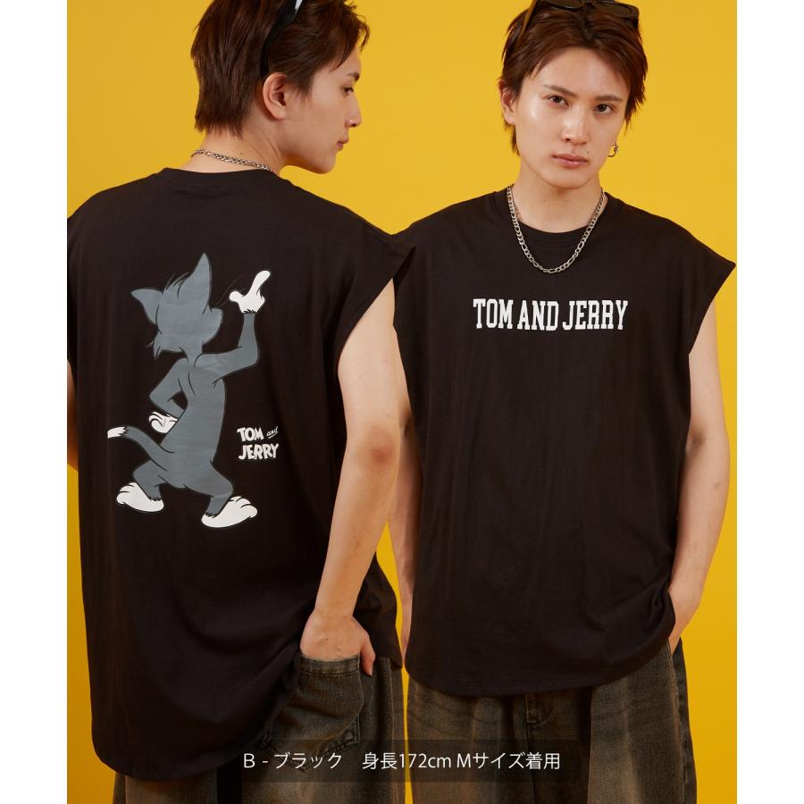 ノースリーブTシャツ メンズ TOM&JERRY トムとジェリー プリント カットソー カレッジ ロゴ 大きめ アメカジ カジュアル スケーター ストリート 古着MIX | improves | 14