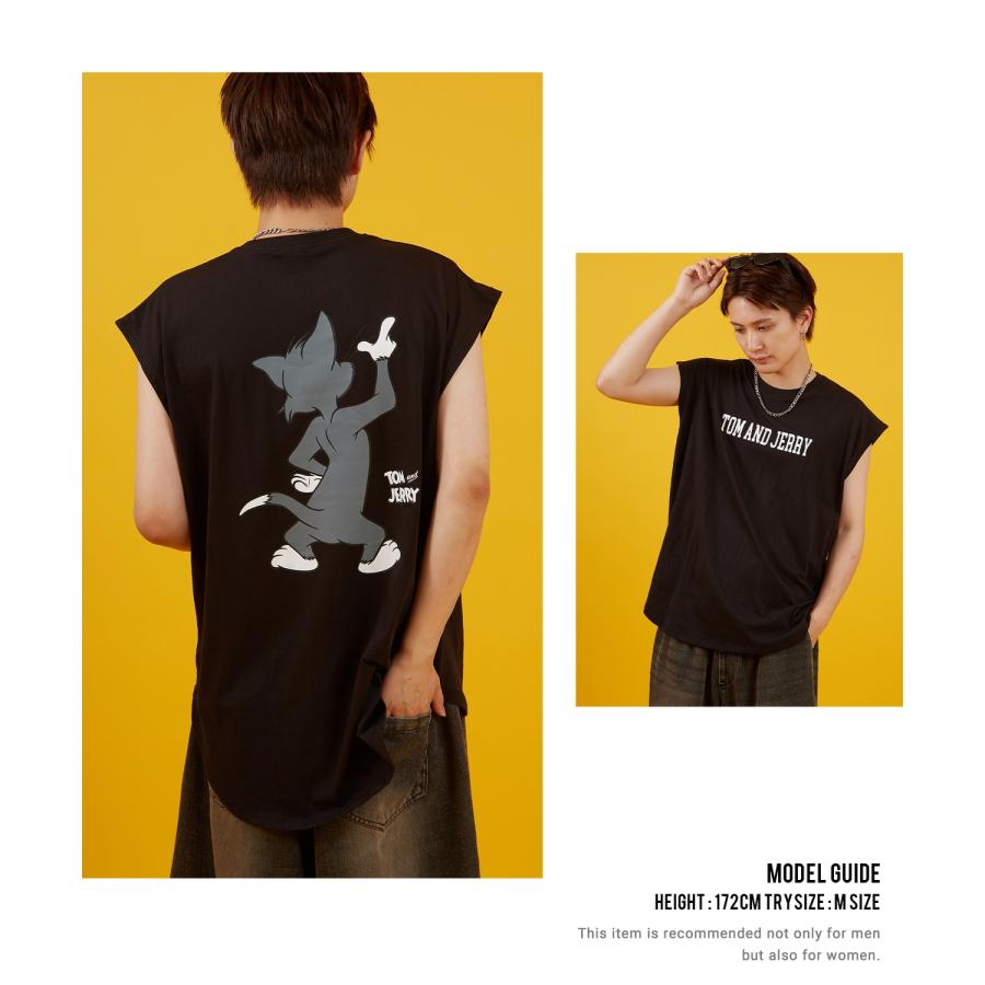 ノースリーブTシャツ メンズ TOM&JERRY トムとジェリー プリント カットソー カレッジ ロゴ 大きめ アメカジ カジュアル スケーター ストリート 古着MIX | improves | 15