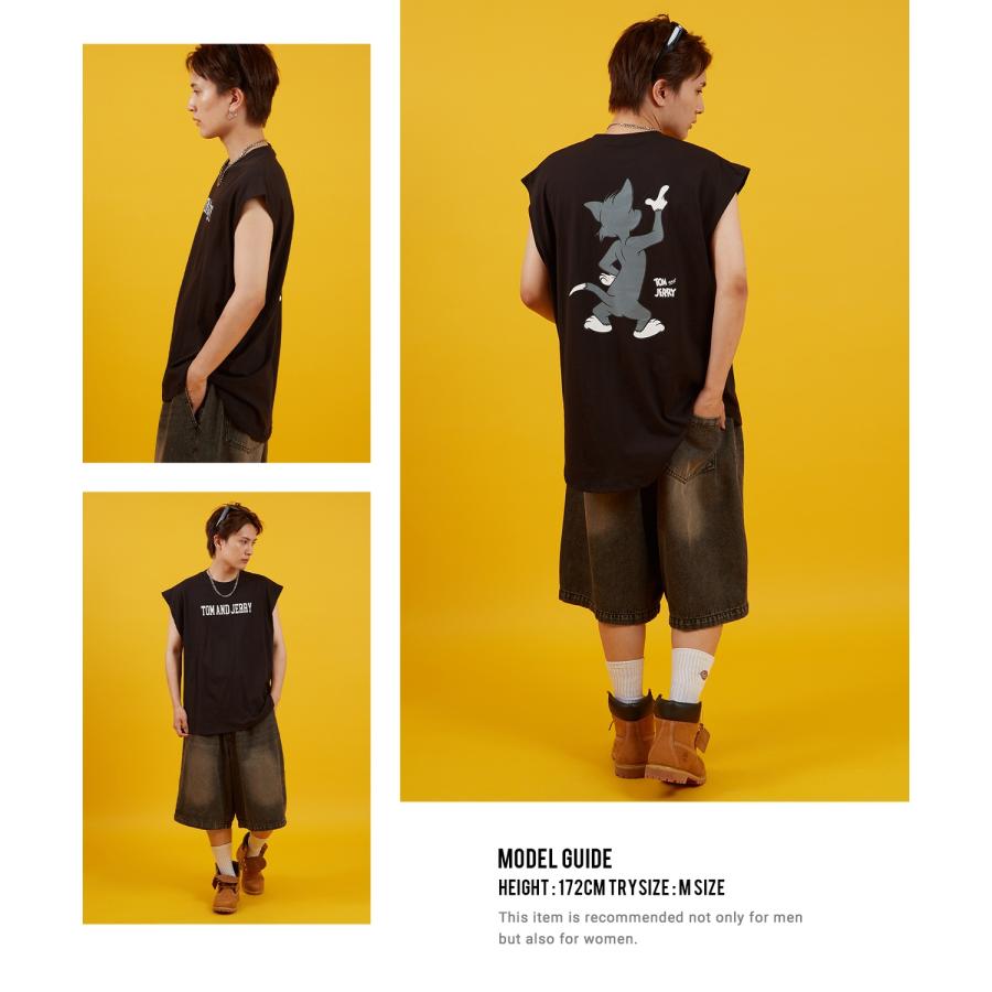 ノースリーブTシャツ メンズ TOM&JERRY トムとジェリー プリント カットソー カレッジ ロゴ 大きめ アメカジ カジュアル スケーター ストリート 古着MIX | improves | 16