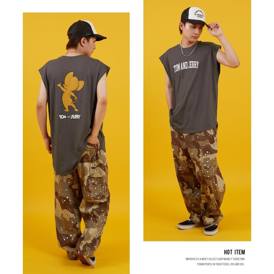 ノースリーブTシャツ メンズ TOM&JERRY トムとジェリー プリント カットソー カレッジ ロゴ 大きめ アメカジ カジュアル スケーター ストリート 古着MIX | improves | 07
