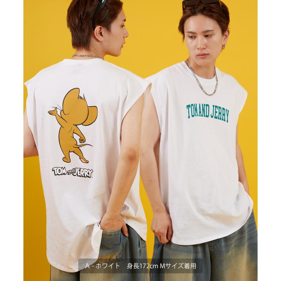 ノースリーブTシャツ メンズ TOM&JERRY トムとジェリー プリント カットソー カレッジ ロゴ 大きめ アメカジ カジュアル スケーター ストリート 古着MIX | improves | 08