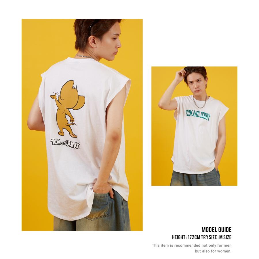 ノースリーブTシャツ メンズ TOM&JERRY トムとジェリー プリント カットソー カレッジ ロゴ 大きめ アメカジ カジュアル スケーター ストリート 古着MIX | improves | 09