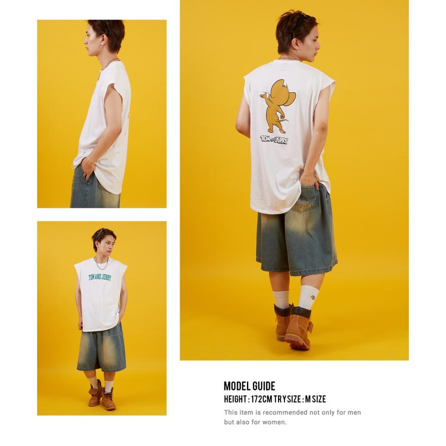 ノースリーブTシャツ メンズ TOM&JERRY トムとジェリー プリント カットソー カレッジ ロゴ 大きめ アメカジ カジュアル スケーター ストリート 古着MIX | improves | 10