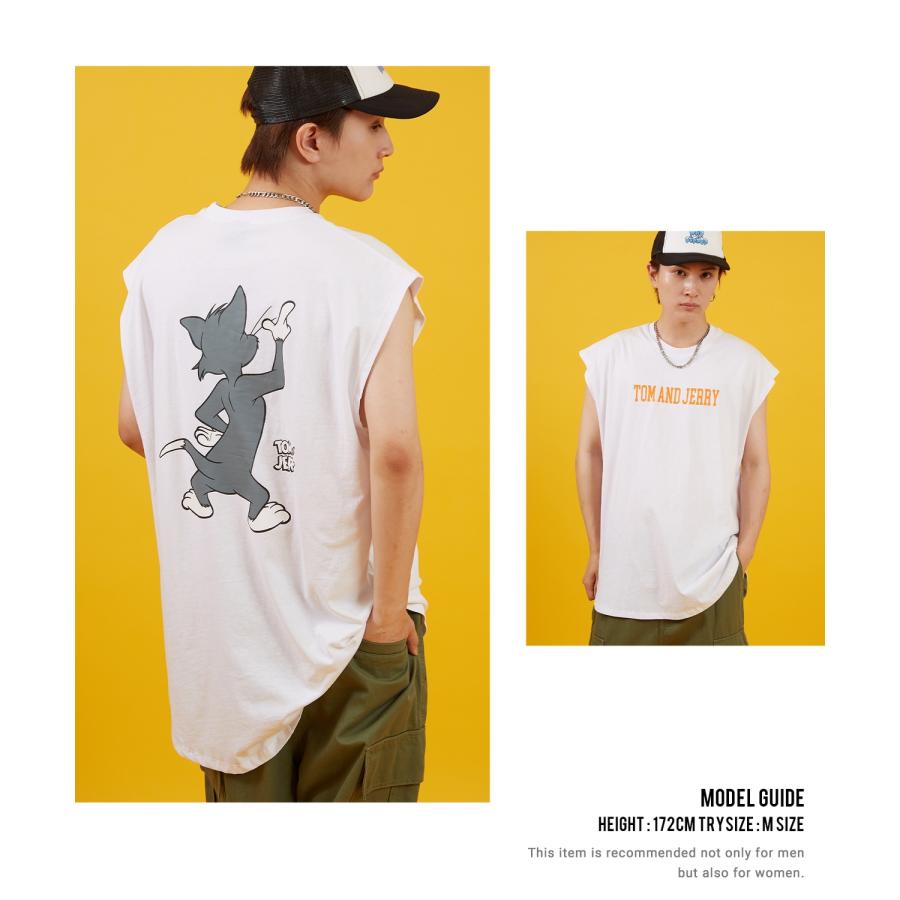 ノースリーブTシャツ メンズ TOM&JERRY トムとジェリー プリント カットソー カレッジ ロゴ 大きめ アメカジ カジュアル スケーター ストリート 古着MIX | improves | 12