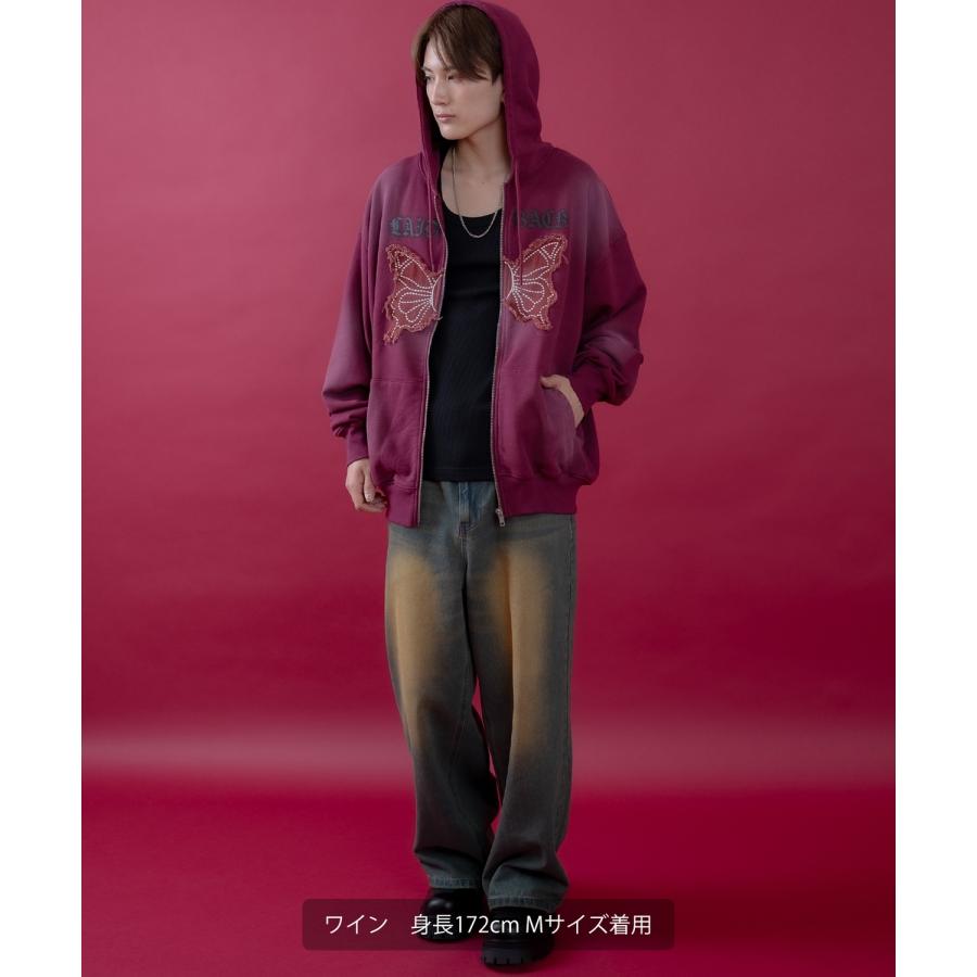 パーカー メンズ レディース フリンジ加工 裏毛  ジップパーカー バタフライ スウェット アメカジ カジュアル スケーター ストリート 古着MIX 韓国ファッション | improves | 13