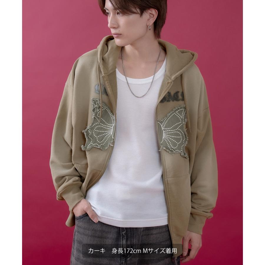 パーカー メンズ レディース フリンジ加工 裏毛  ジップパーカー バタフライ スウェット アメカジ カジュアル スケーター ストリート 古着MIX 韓国ファッション | improves | 15