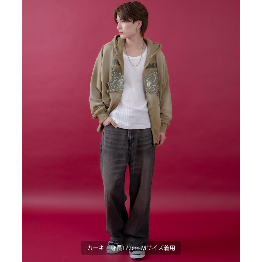 パーカー メンズ レディース フリンジ加工 裏毛  ジップパーカー バタフライ スウェット アメカジ カジュアル スケーター ストリート 古着MIX 韓国ファッション | improves | 18