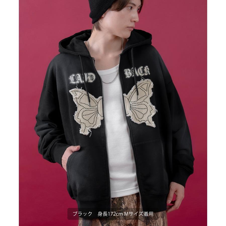 パーカー メンズ レディース フリンジ加工 裏毛  ジップパーカー バタフライ スウェット アメカジ カジュアル スケーター ストリート 古着MIX 韓国ファッション | improves | 04