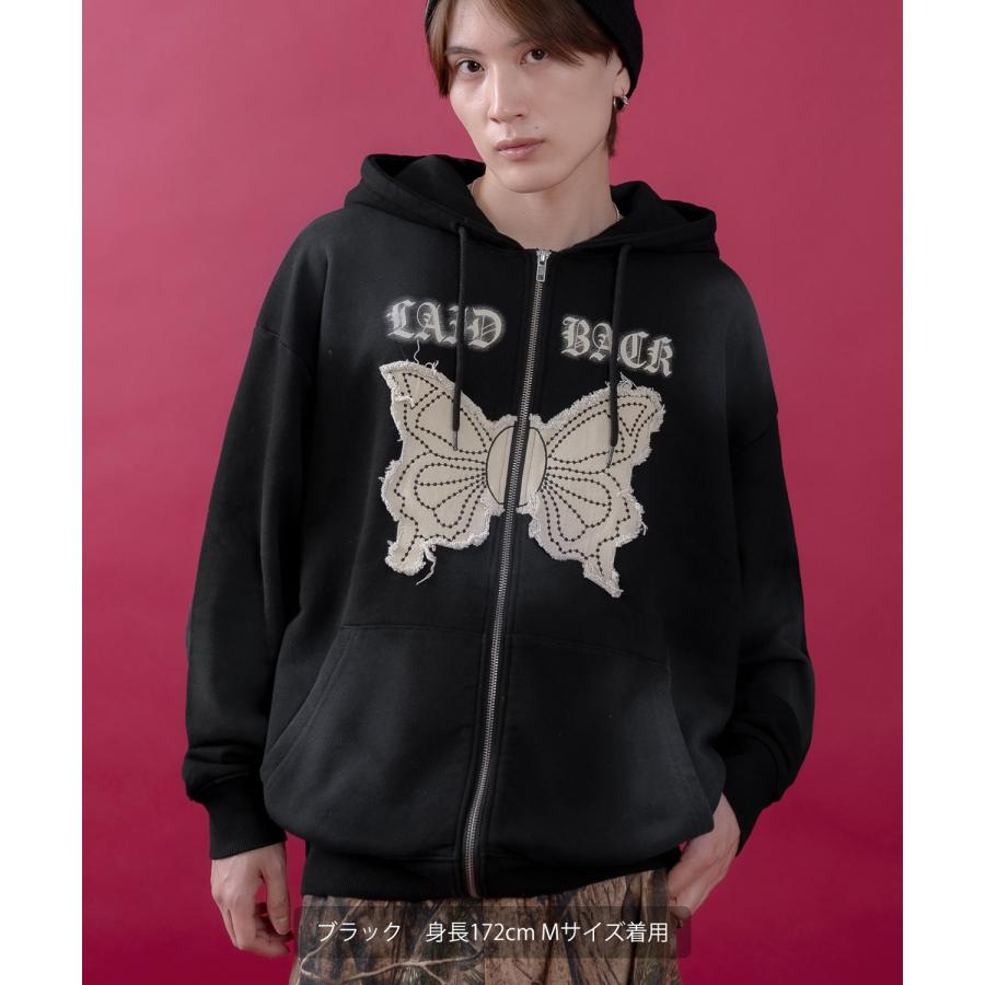 パーカー メンズ レディース フリンジ加工 裏毛  ジップパーカー バタフライ スウェット アメカジ カジュアル スケーター ストリート 古着MIX 韓国ファッション | improves | 05