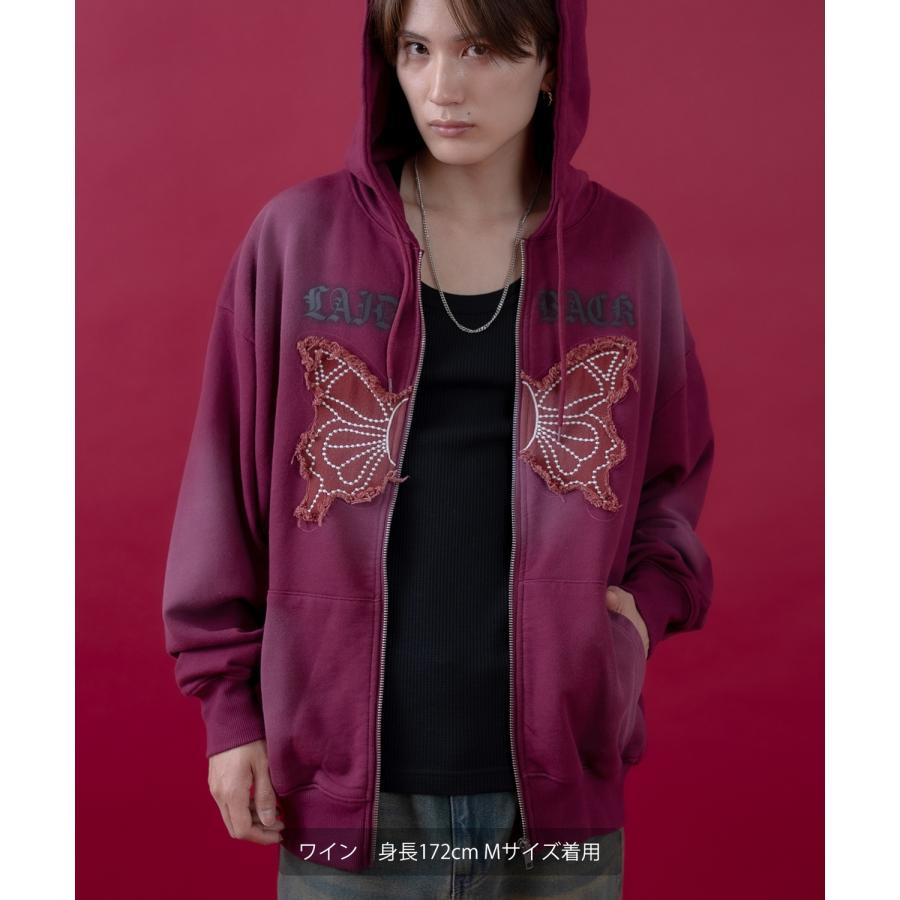 パーカー メンズ レディース フリンジ加工 裏毛  ジップパーカー バタフライ スウェット アメカジ カジュアル スケーター ストリート 古着MIX 韓国ファッション | improves | 10