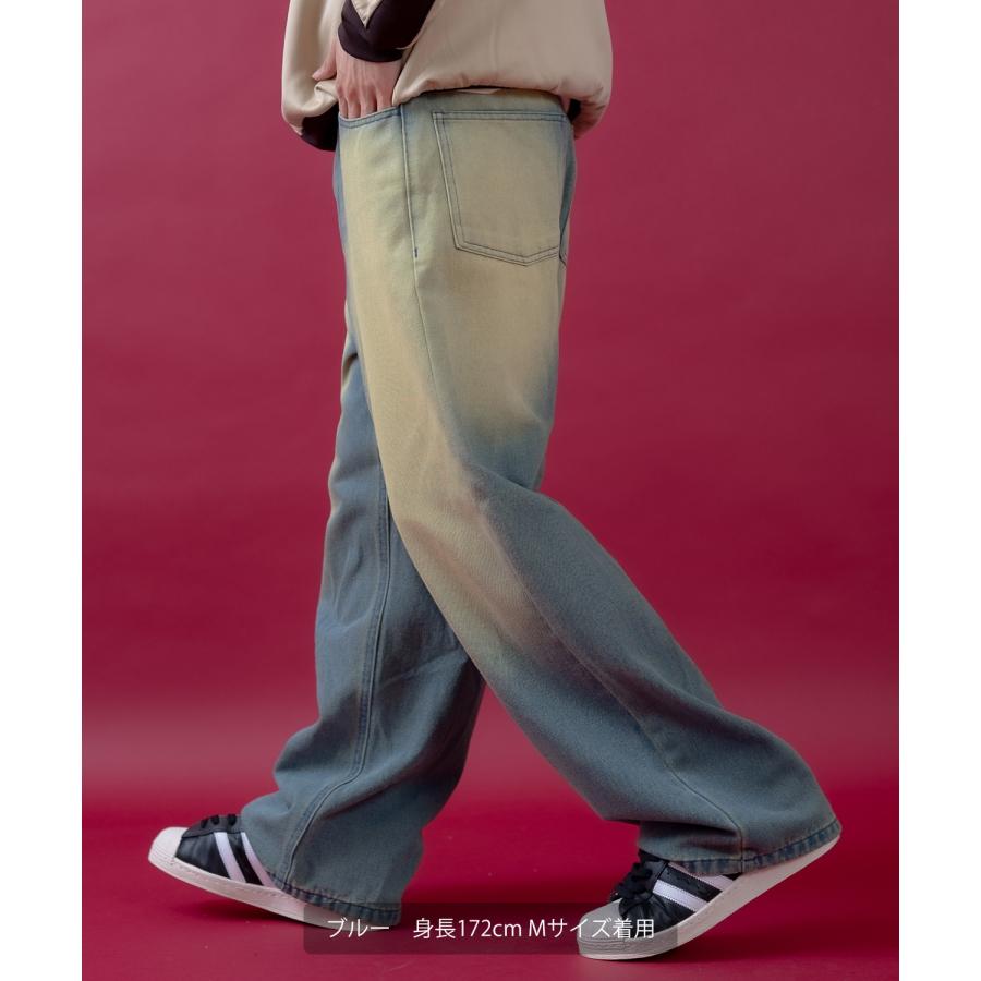 デニムパンツ メンズ レディース  バギーパンツ ビンテージ風 ジーンズ ワイドパンツ アメカジ カジュアル ストリート スケーター 韓国ファッション 古着 | improves | 09