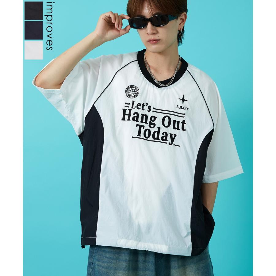 Tシャツ メンズ サッカー ゲームシャツ ナイロン ピステ Vネック カジュアル アメカジ ストリート スケーター ストリート古着MIX 韓国 | improves