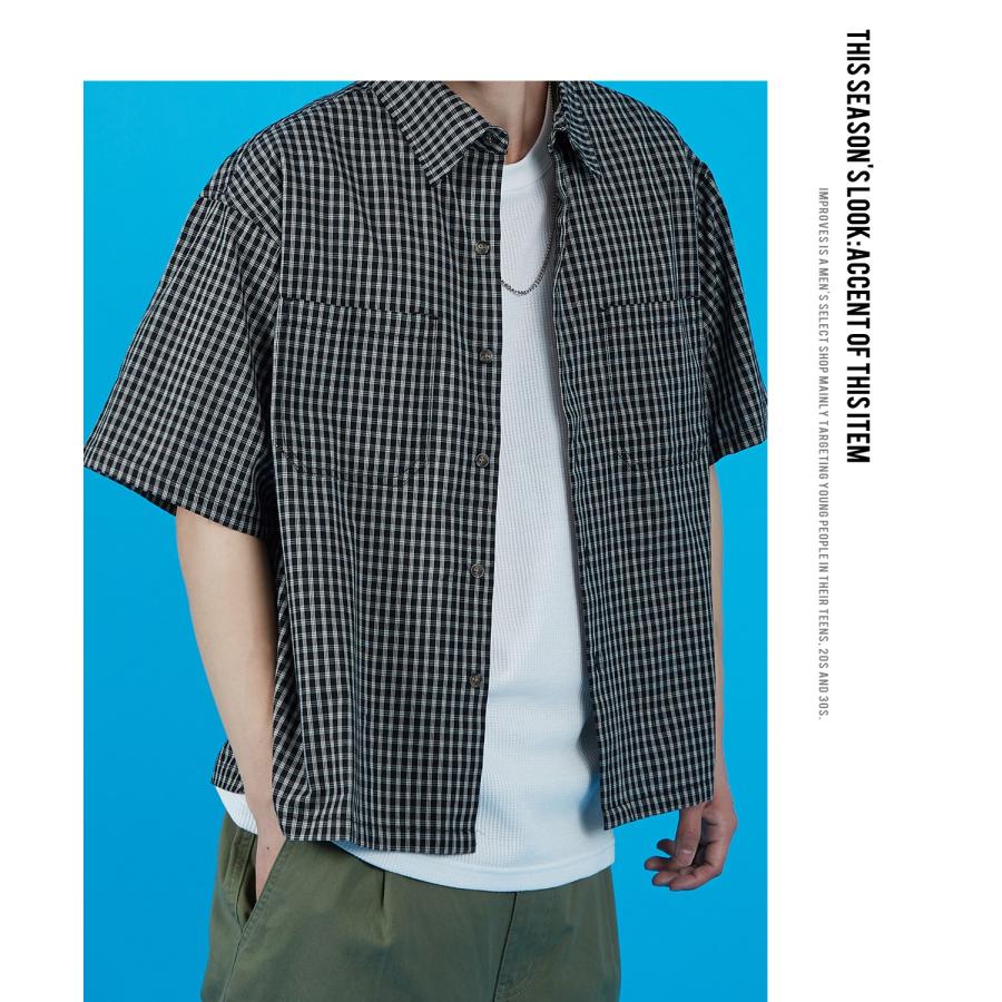 半袖シャツ メンズ レディース チェックシャツ 新生活 公園 オーバーサイズ 大きめ アメカジ カジュアル スケーター ストリート 古着MIX 韓国 | improves | 19