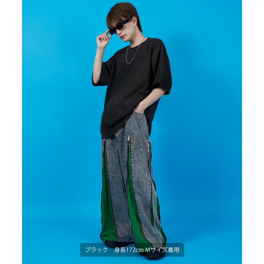 デニムパンツ メンズ ウォッシュド サイドライン　ジップ ワイドパンツバギーパンツ デニム ジーンズ アメカジ カジュアル ストリート スケーター 韓国 | improves | 17