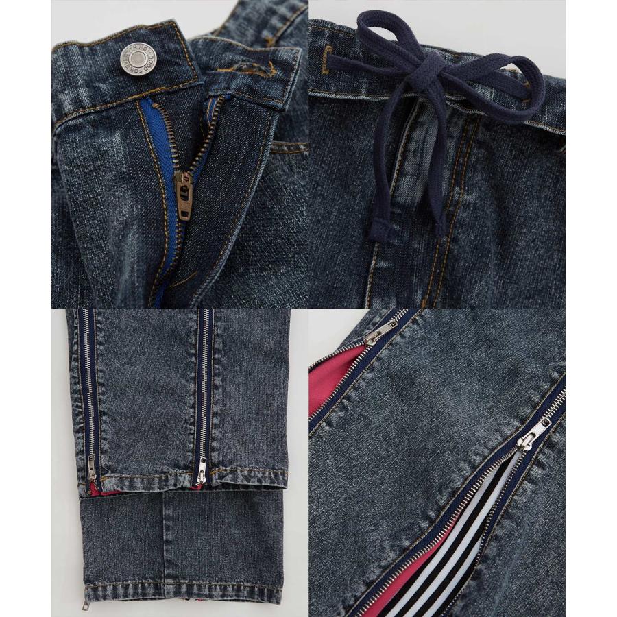 デニムパンツ メンズ ウォッシュド サイドライン　ジップ ワイドパンツバギーパンツ デニム ジーンズ アメカジ カジュアル ストリート スケーター 韓国 | improves | 20