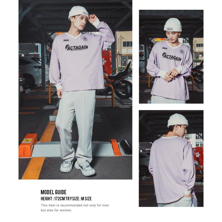 長袖Tシャツ メンズ ゲームシャツ Vネック カットソー 大きめ アメカジ カジュアル ストリート ブラック チャコール グレー パープル ホワイト | improves | 16