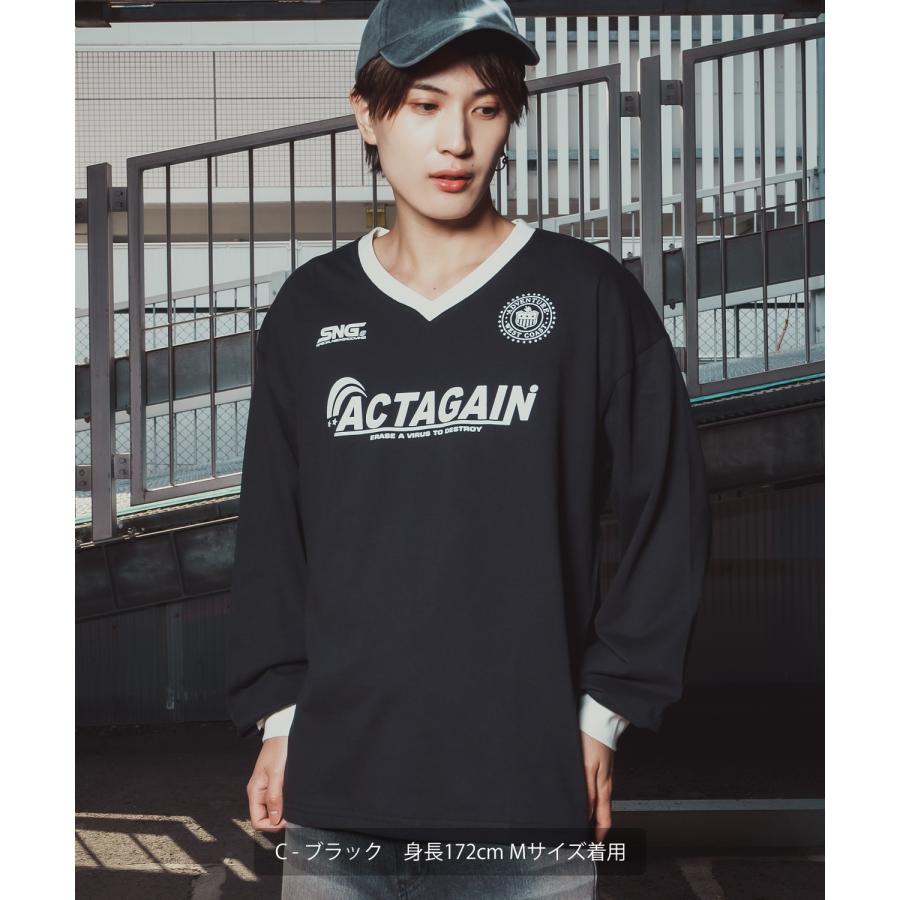 長袖Tシャツ メンズ ゲームシャツ Vネック カットソー 大きめ アメカジ カジュアル ストリート ブラック チャコール グレー パープル ホワイト | improves | 17