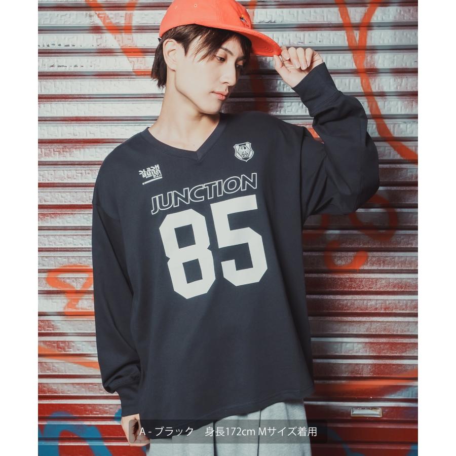 長袖Tシャツ メンズ ゲームシャツ Vネック カットソー 大きめ アメカジ カジュアル ストリート ブラック チャコール グレー パープル ホワイト | improves | 09