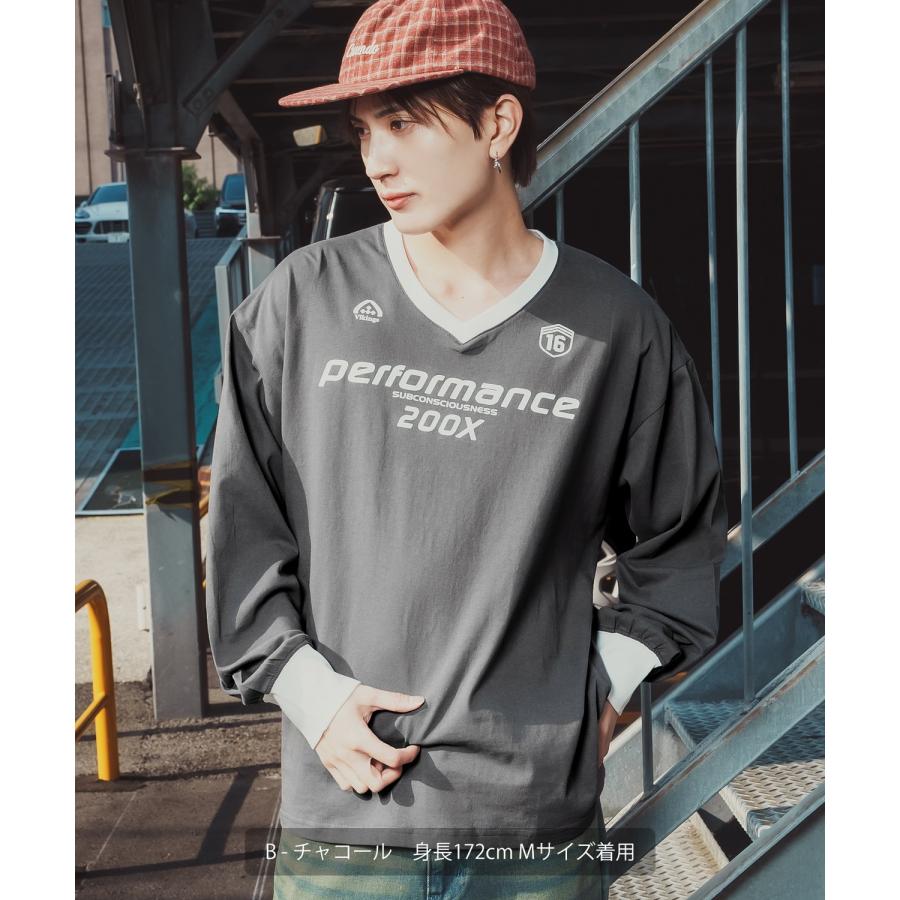 長袖Tシャツ メンズ ゲームシャツ Vネック カットソー 大きめ アメカジ カジュアル ストリート ブラック チャコール グレー パープル ホワイト | improves | 13
