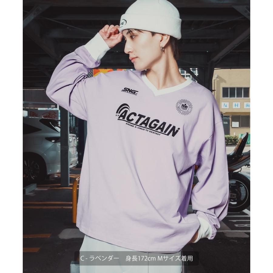 長袖Tシャツ メンズ ゲームシャツ Vネック カットソー 大きめ アメカジ カジュアル ストリート ブラック チャコール グレー パープル ホワイト | improves | 15