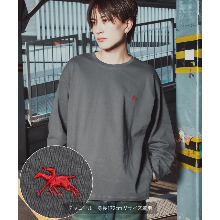 長袖Tシャツ メンズ POLO CHAMPS ワンポイント刺しゅう ポニー カットソー 大きめ カジュアル ストリート ブラック チャコール グレー ネイビー ホワイト | improves | 15