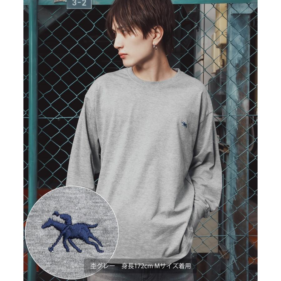 長袖Tシャツ メンズ POLO CHAMPS ワンポイント刺しゅう ポニー カットソー 大きめ カジュアル ストリート ブラック チャコール グレー ネイビー ホワイト | improves | 18