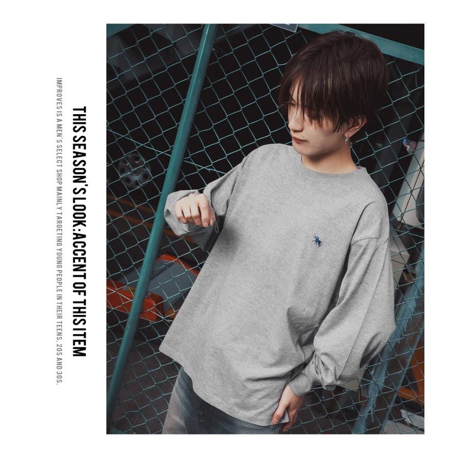 長袖Tシャツ メンズ POLO CHAMPS ワンポイント刺しゅう ポニー カットソー 大きめ カジュアル ストリート ブラック チャコール グレー ネイビー ホワイト | improves | 21