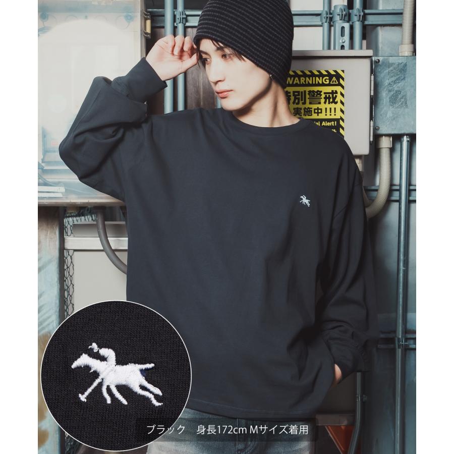 長袖Tシャツ メンズ POLO CHAMPS ワンポイント刺しゅう ポニー カットソー 大きめ カジュアル ストリート ブラック チャコール グレー ネイビー ホワイト | improves | 12