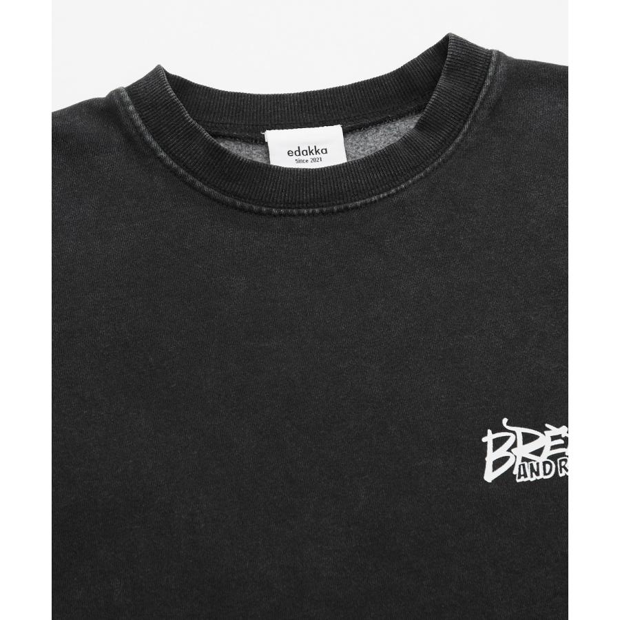 トレーナー メンズ CVC 半起毛 スウェット クルーネック 長袖 プリント ワンポイント ストリート スケーター 古着MIX 韓国ファッション ブラック | improves | 13