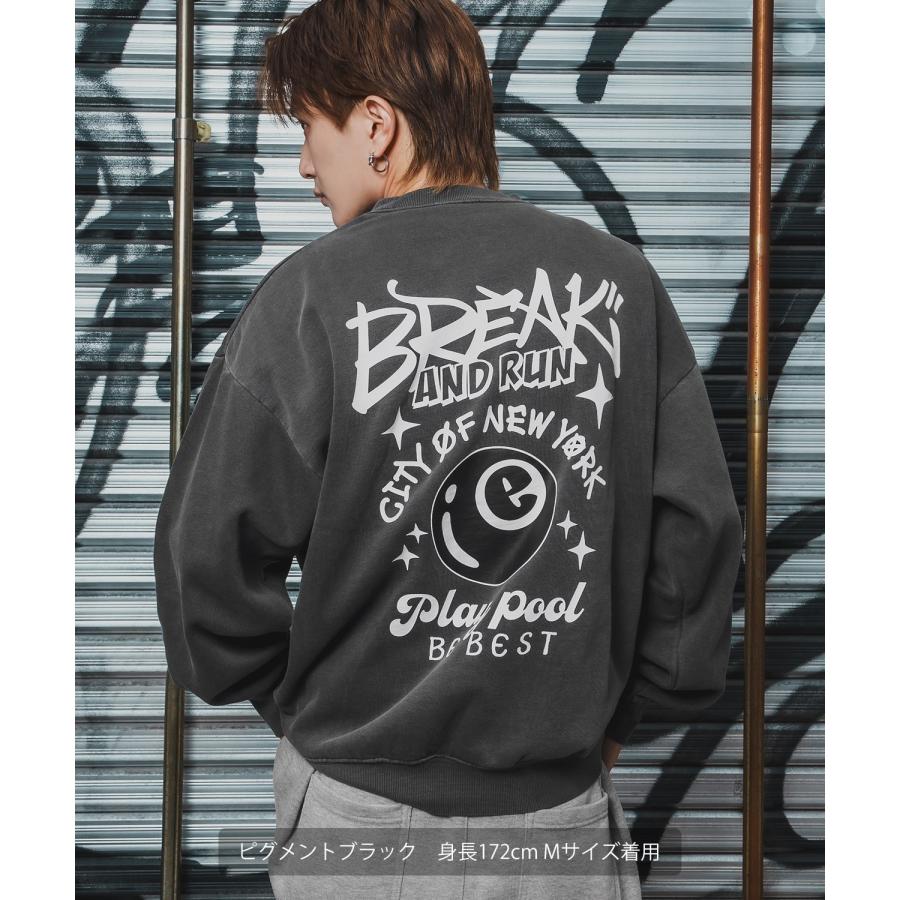 トレーナー メンズ CVC 半起毛 スウェット クルーネック 長袖 プリント ワンポイント ストリート スケーター 古着MIX 韓国ファッション ブラック | improves | 03