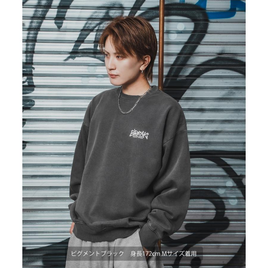 トレーナー メンズ CVC 半起毛 スウェット クルーネック 長袖 プリント ワンポイント ストリート スケーター 古着MIX 韓国ファッション ブラック | improves | 05