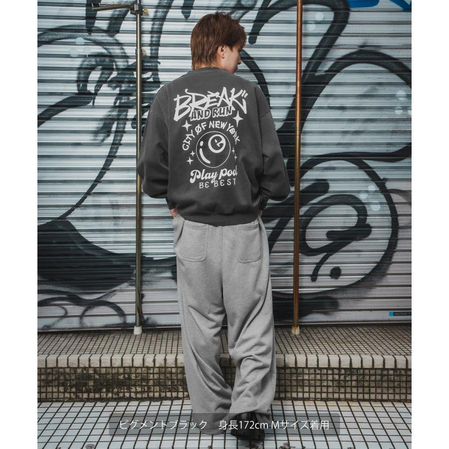 トレーナー メンズ CVC 半起毛 スウェット クルーネック 長袖 プリント ワンポイント ストリート スケーター 古着MIX 韓国ファッション ブラック | improves | 07