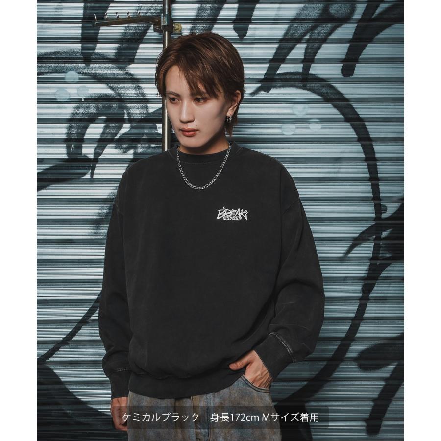 トレーナー メンズ CVC 半起毛 スウェット クルーネック 長袖 プリント ワンポイント ストリート スケーター 古着MIX 韓国ファッション ブラック | improves | 09