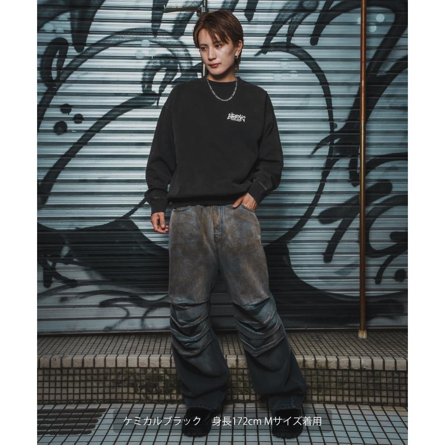 トレーナー メンズ CVC 半起毛 スウェット クルーネック 長袖 プリント ワンポイント ストリート スケーター 古着MIX 韓国ファッション ブラック | improves | 10