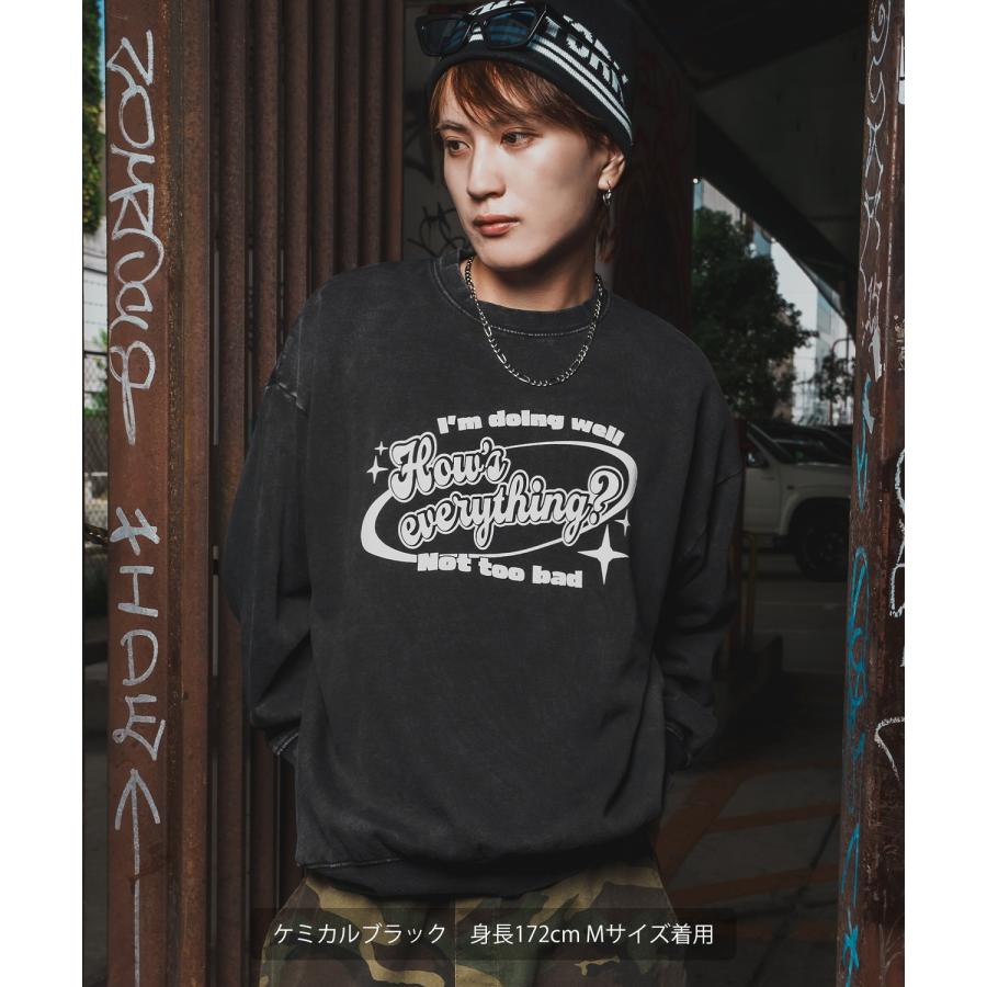 トレーナー メンズ CVC 半起毛 スウェット クルーネック 長袖 プリント ストリート スケーター 古着MIX 韓国ファッション ブラック | improves | 03