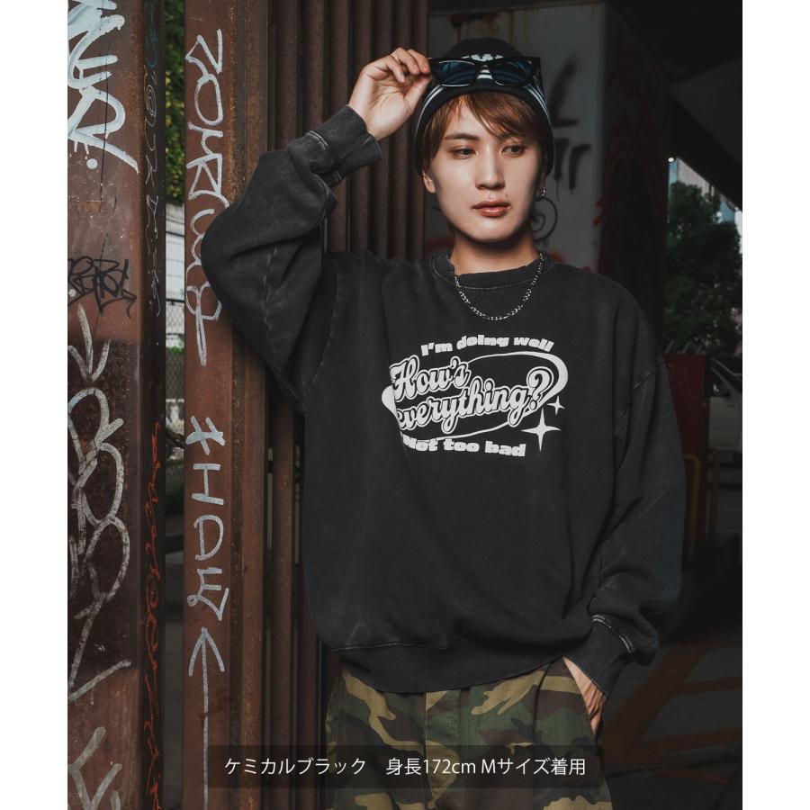 トレーナー メンズ CVC 半起毛 スウェット クルーネック 長袖 プリント ストリート スケーター 古着MIX 韓国ファッション ブラック | improves | 04