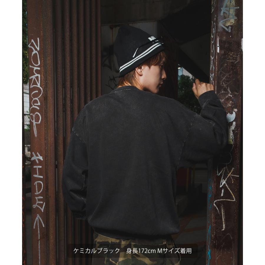 トレーナー メンズ CVC 半起毛 スウェット クルーネック 長袖 プリント ストリート スケーター 古着MIX 韓国ファッション ブラック | improves | 05