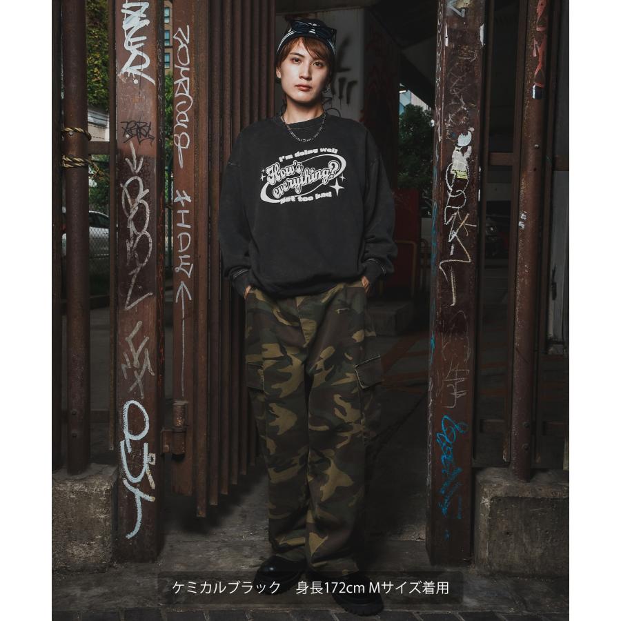 トレーナー メンズ CVC 半起毛 スウェット クルーネック 長袖 プリント ストリート スケーター 古着MIX 韓国ファッション ブラック | improves | 06