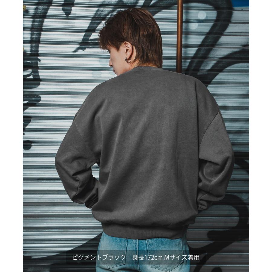 トレーナー メンズ CVC 半起毛 スウェット クルーネック 長袖 プリント ストリート スケーター 古着MIX 韓国ファッション ブラック | improves | 08