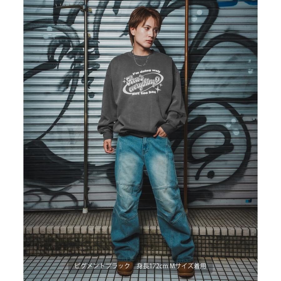 トレーナー メンズ CVC 半起毛 スウェット クルーネック 長袖 プリント ストリート スケーター 古着MIX 韓国ファッション ブラック | improves | 09