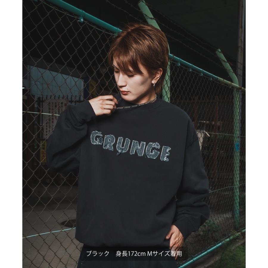 トレーナー メンズ CVC 半起毛 スウェット クルーネック 長袖 ロゴ刺しゅう ストリート スケーター 古着MIX 韓国ファッション ブラック | improves | 04