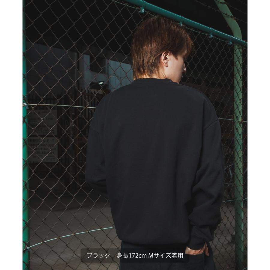 トレーナー メンズ CVC 半起毛 スウェット クルーネック 長袖 ロゴ刺しゅう ストリート スケーター 古着MIX 韓国ファッション ブラック | improves | 05