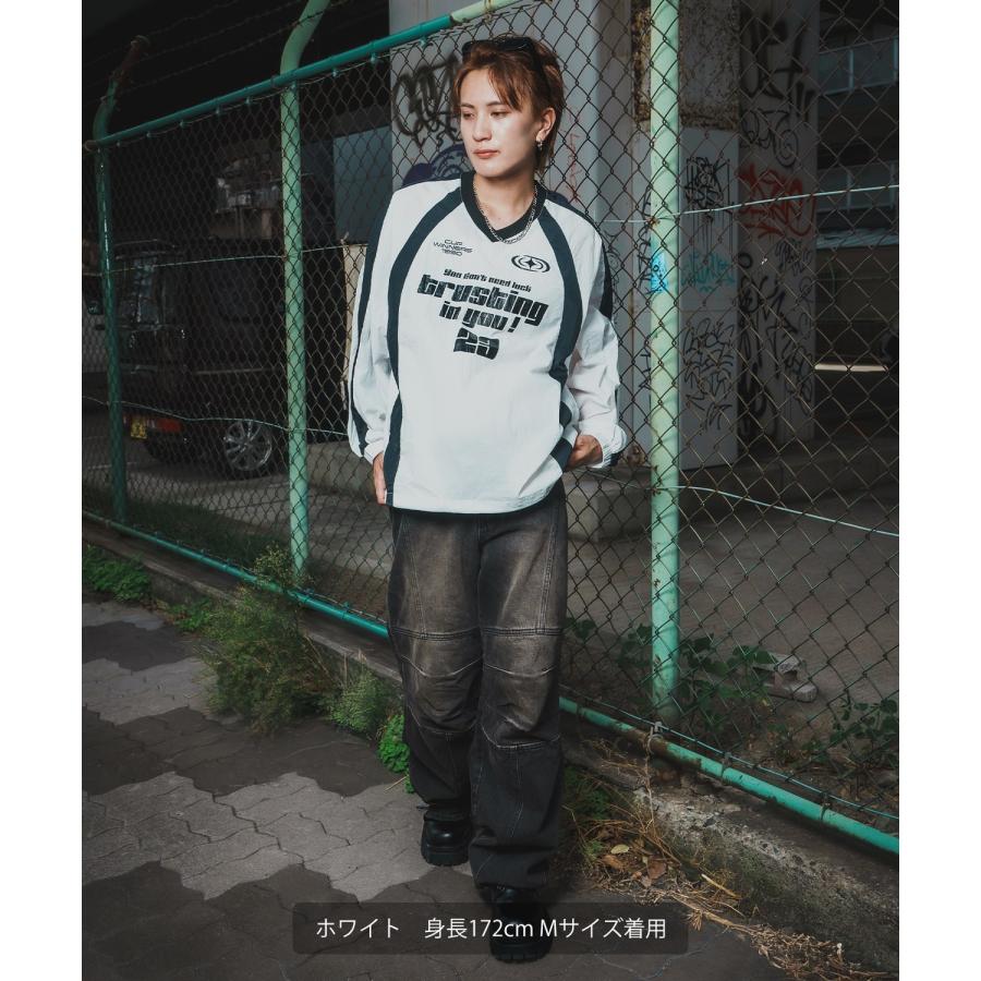 プルオーバー メンズ ナイロン Vネック ゲームシャツ モノクロ スポーツ テック系 ストリート カジュアル 韓国ファッション 古着MIX | improves | 13