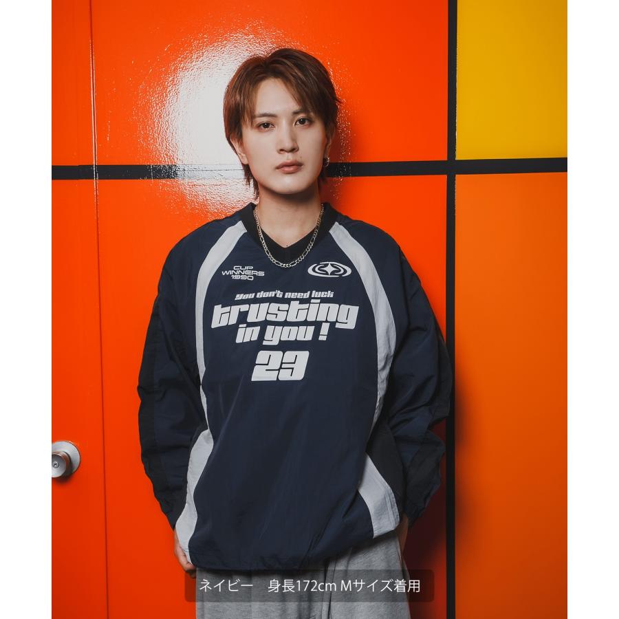 プルオーバー メンズ ナイロン Vネック ゲームシャツ モノクロ スポーツ テック系 ストリート カジュアル 韓国ファッション 古着MIX | improves | 14