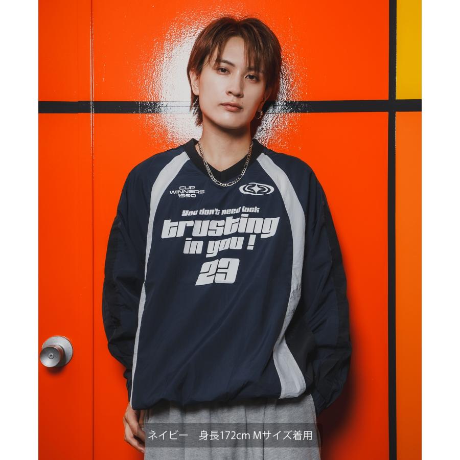 プルオーバー メンズ ナイロン Vネック ゲームシャツ モノクロ スポーツ テック系 ストリート カジュアル 韓国ファッション 古着MIX | improves | 16