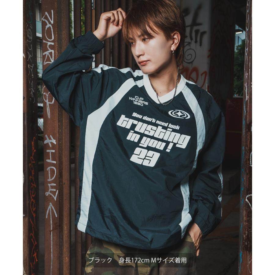 プルオーバー メンズ ナイロン Vネック ゲームシャツ モノクロ スポーツ テック系 ストリート カジュアル 韓国ファッション 古着MIX | improves | 04