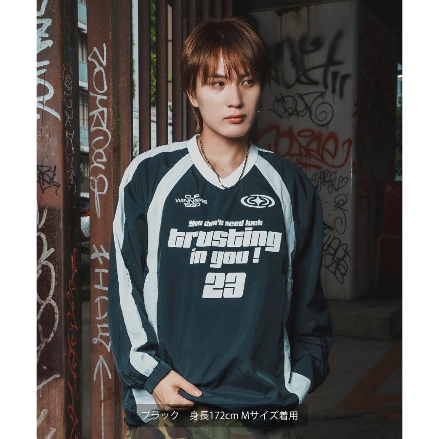 プルオーバー メンズ ナイロン Vネック ゲームシャツ モノクロ スポーツ テック系 ストリート カジュアル 韓国ファッション 古着MIX | improves | 05