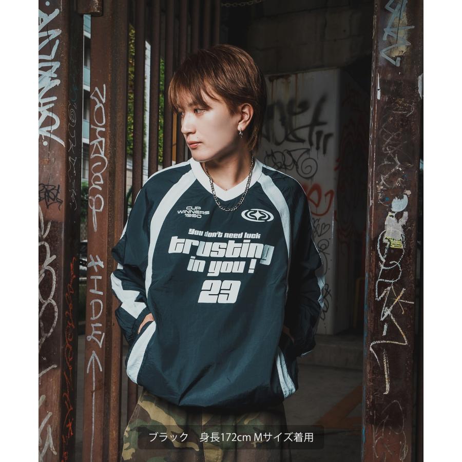 プルオーバー メンズ ナイロン Vネック ゲームシャツ モノクロ スポーツ テック系 ストリート カジュアル 韓国ファッション 古着MIX | improves | 07